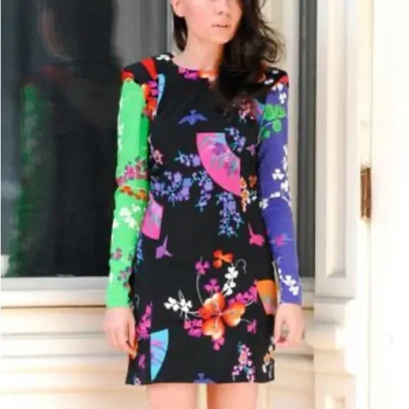 VERSACE for H&M•2011 collection cherry blossom color block dress - Picture 2 of 9